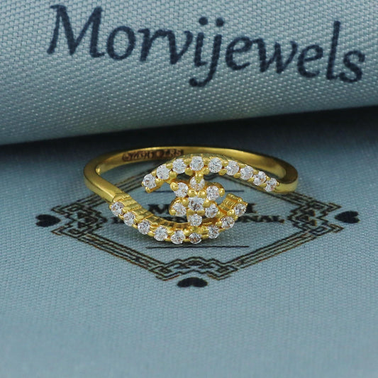 22k yellow solid gold ring zircon jewelry, 22kt handmade women gold ring, All Size,