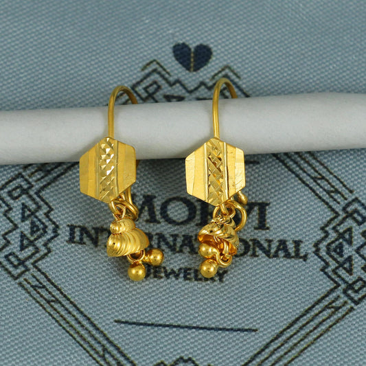 Small 22k Gold Earrings Ear Wire Jewelry, MJ0107