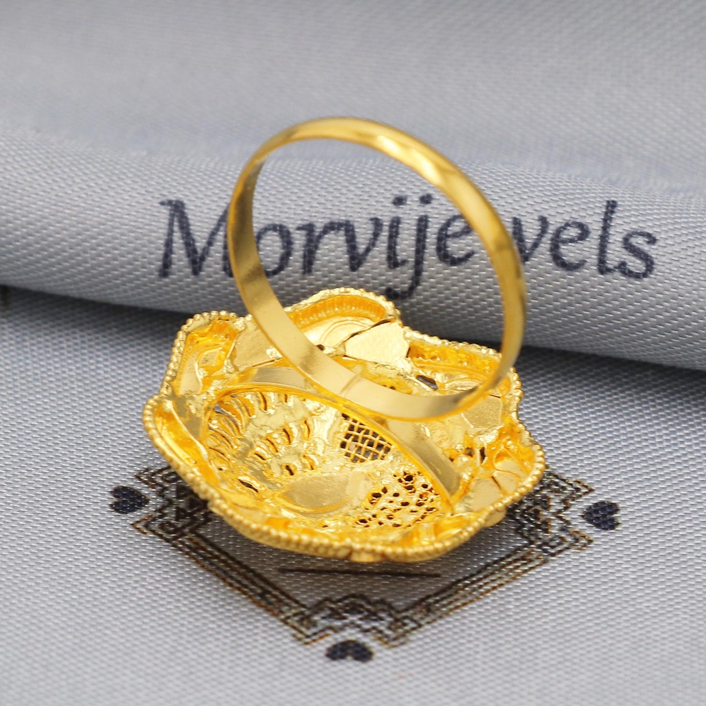 Peacock Ring in 22kt Gold Handmade Indian Jewelry, K5892