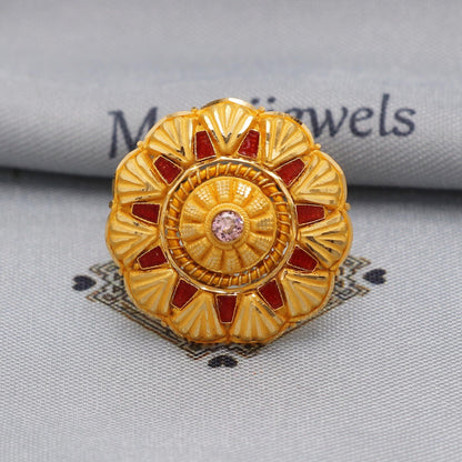 22kt 22k Yellow Gold Ring Jewelry, Flower Round Ring in 22kt Gold, K5895