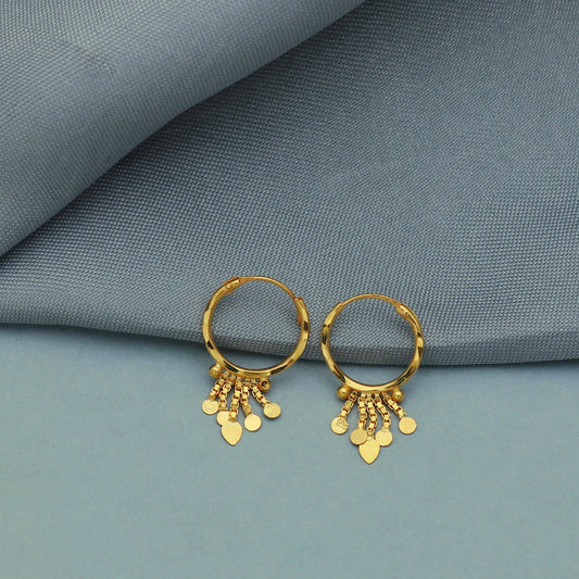 20k Yellow Gold Hoop Bali Earrings , Handmade small Yellow gold earrings for women, Valentine Day gift, star design indian gold earrings