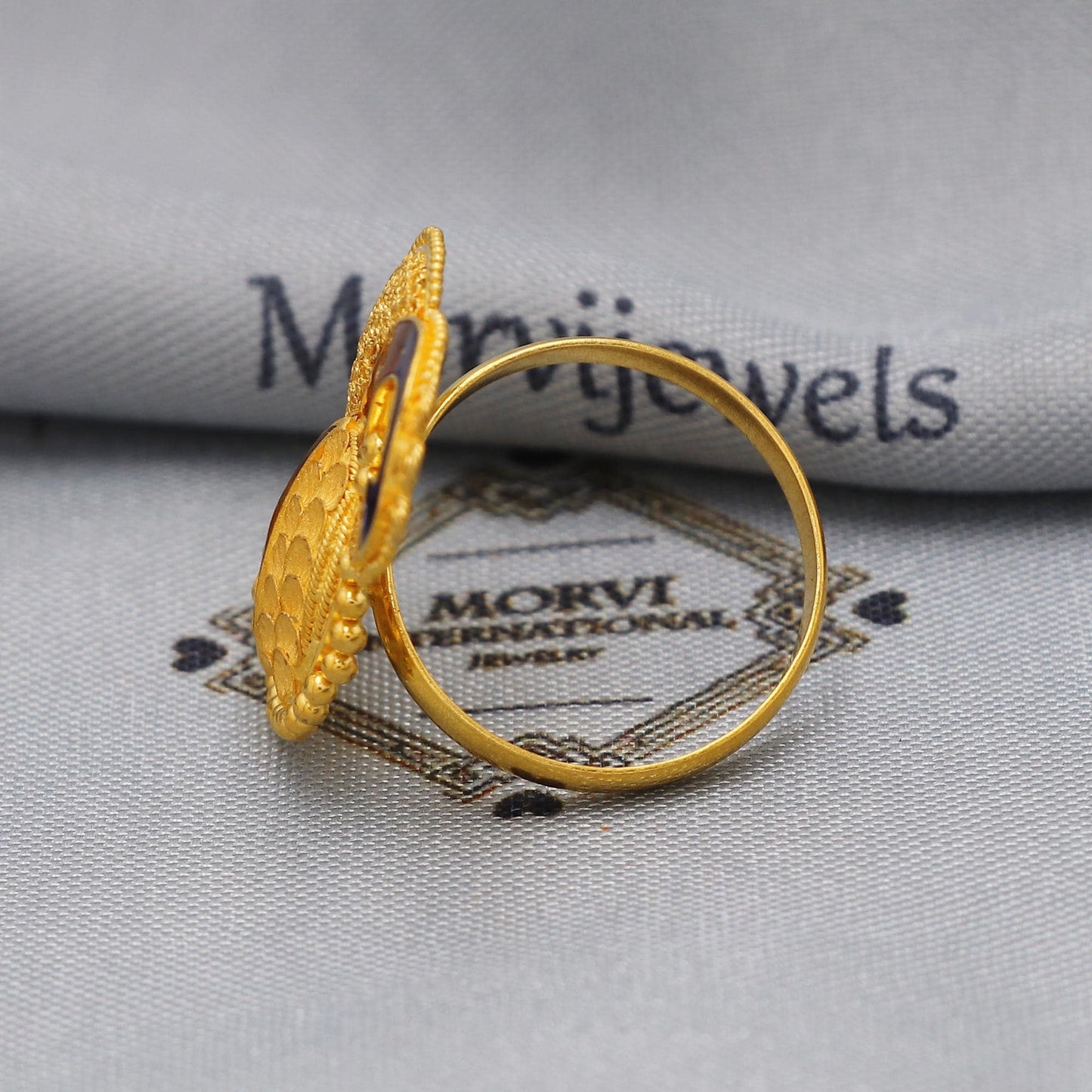 Old Style 22k Yellow Gold Ring Jewelry, Peacock Designer Ring in 22kt Gold, K5898