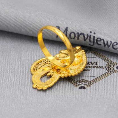 Old Style 22k Yellow Gold Ring Jewelry, Peacock Designer Ring in 22kt Gold, K5898