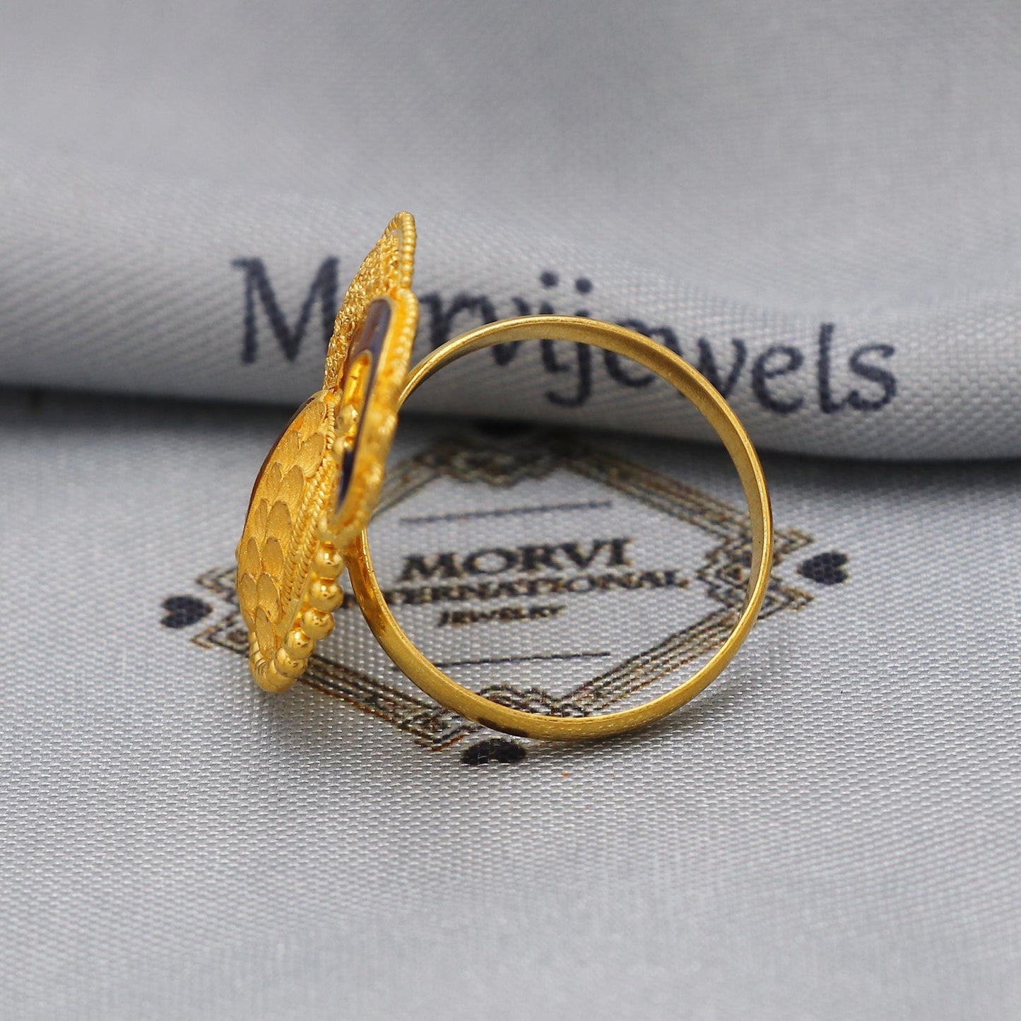 Old Style 22k Yellow Gold Ring Jewelry, Peacock Designer Ring in 22kt Gold, K5898