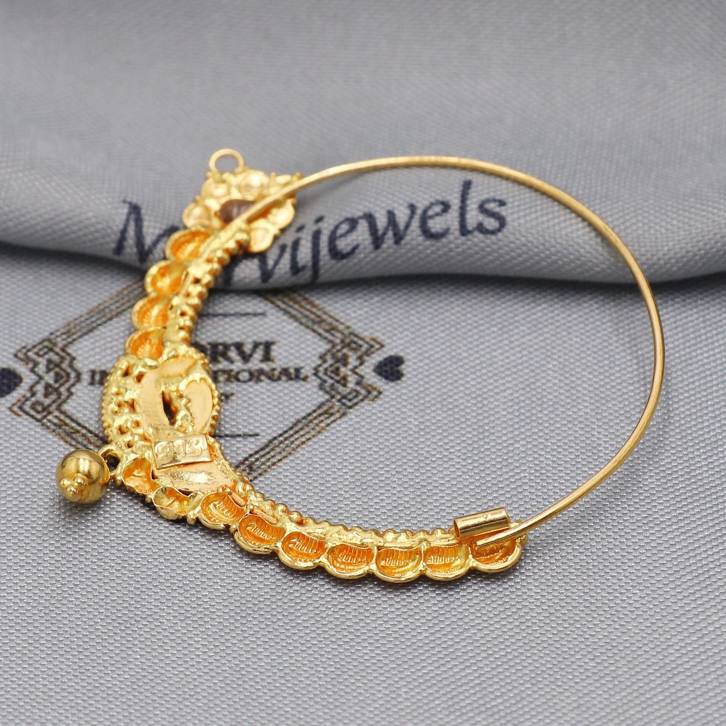 22kt 22k Gold Nose Ring Traditional Peacock Indian Handmade Nath Nose Ring, Wedding Traditional Vintage Style, Ear wire Nosering, K5904
