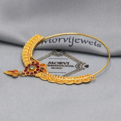 Pure gold 22kt 22k Gold Nose Ring Traditional Indian Handmade Nath Nose Ring, Wedding Traditional Vintage Style, Ear wire Nosering, K5906