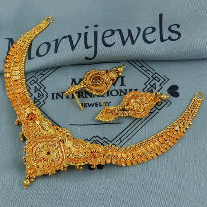 22k Gold Set Indian Necklace Handmade Jewelry by Morvijewels