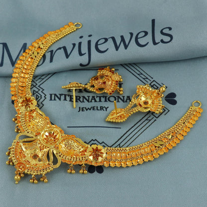 22k Gold Necklace Set Indian Necklace by Morvijewels