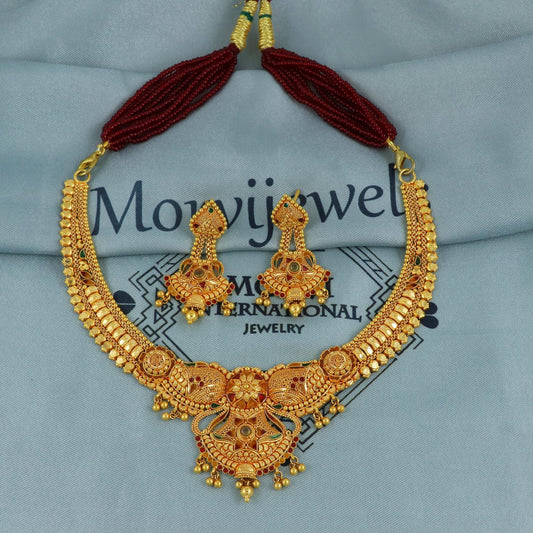 22k Gold Necklace Set Indian Necklace by Morvijewels