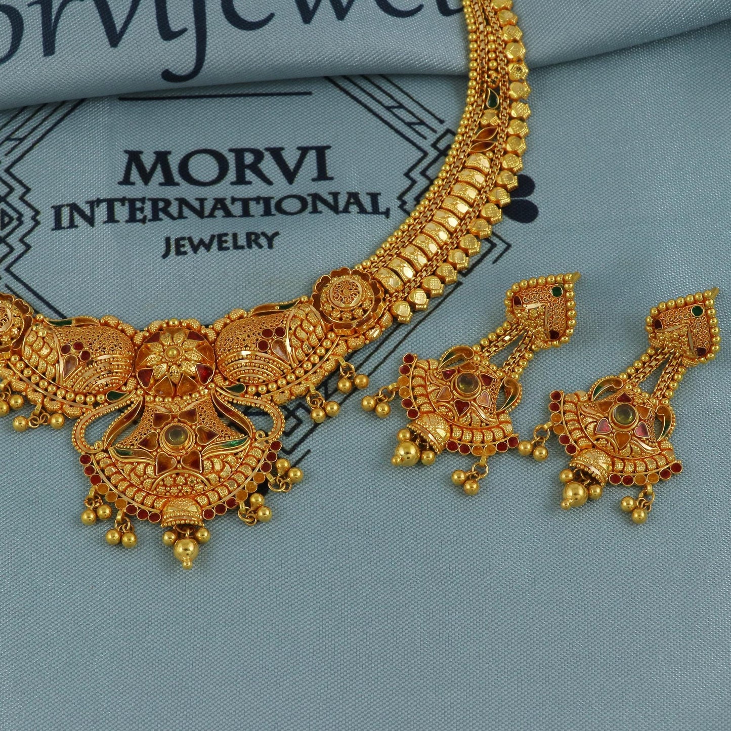 22k Gold Necklace Set Indian Necklace by Morvijewels