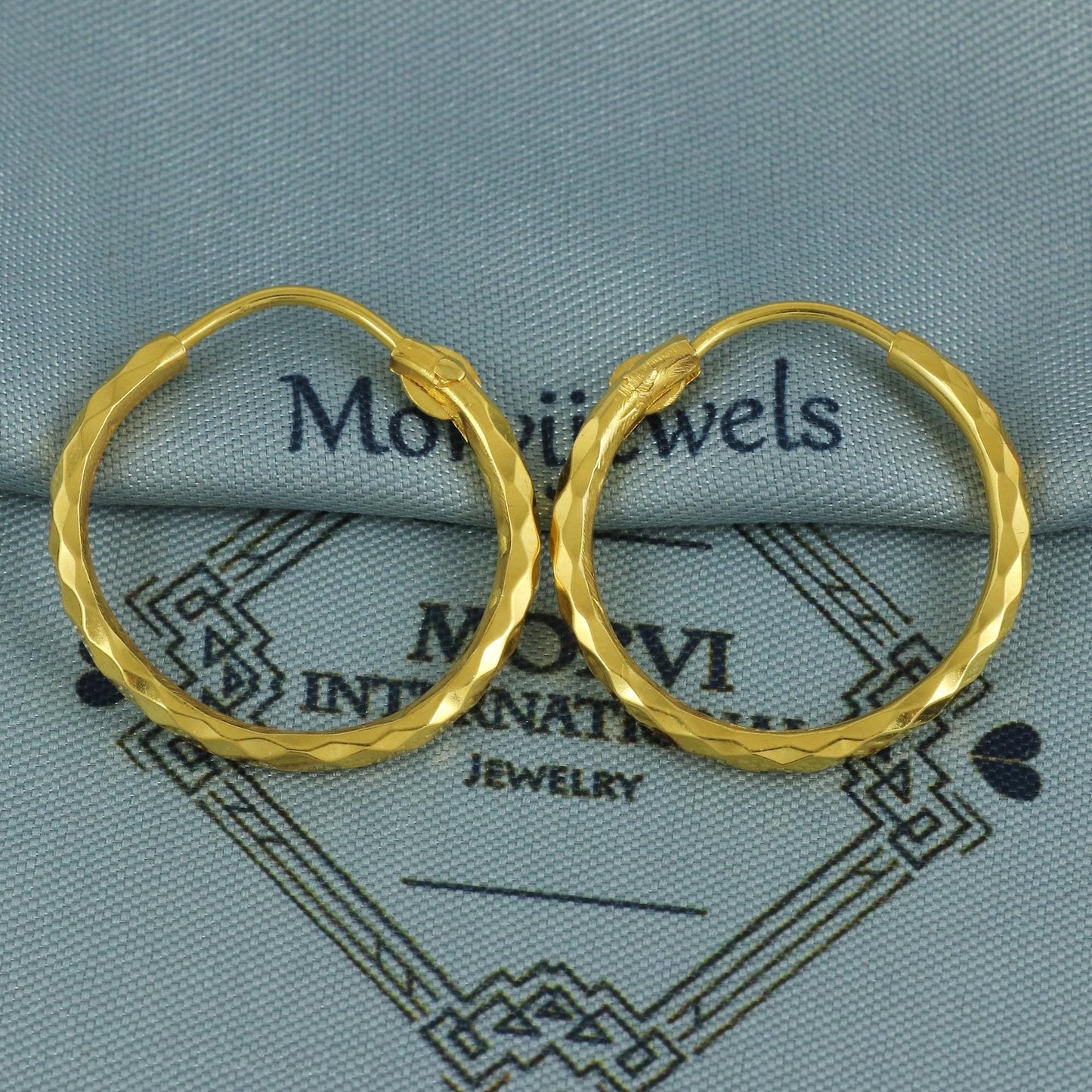 18k Yellow Gold Hoop Bali Earrings, Handmade big Yellow gold earrings for women, Valentine Day gift, Indian gold earrings