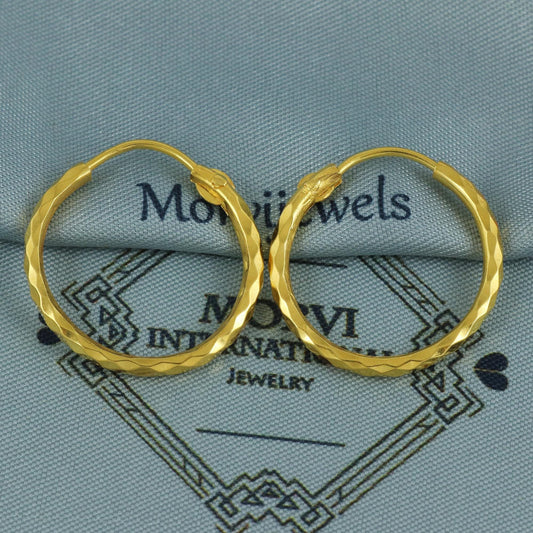 18k Yellow Gold Hoop Bali Earrings, Handmade big Yellow gold earrings for women, Valentine Day gift, Indian gold earrings