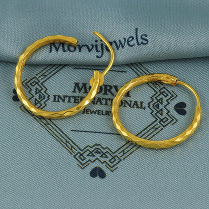 18k Yellow Gold Hoop Bali Earrings, Handmade big Yellow gold earrings for women, Valentine Day gift, Indian gold earrings