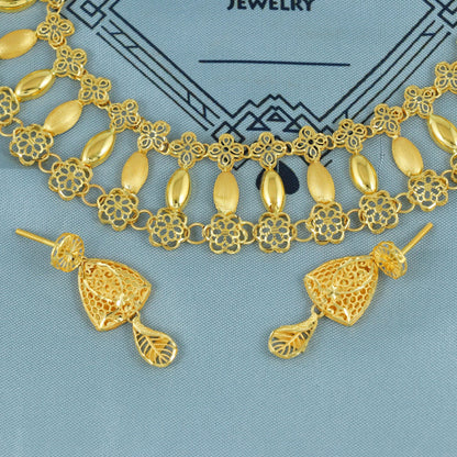 22k Yellow Gold Earrings Necklace set Gift , 22k karat 22kt 22ct Indian Gold Handmade wedding necklace indian Jewelry for gift,