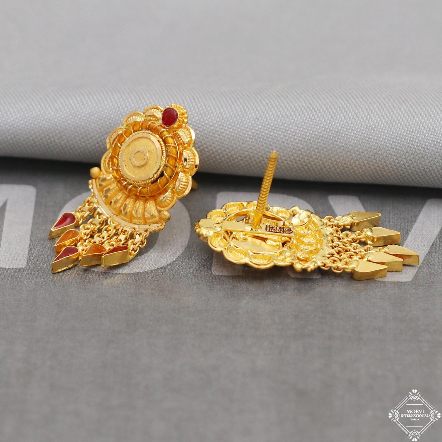 22kt 22k Yellow Gold Earrings Handmade Indian 22kt Gold Stud Earrings Jewelry for Gift, K5146