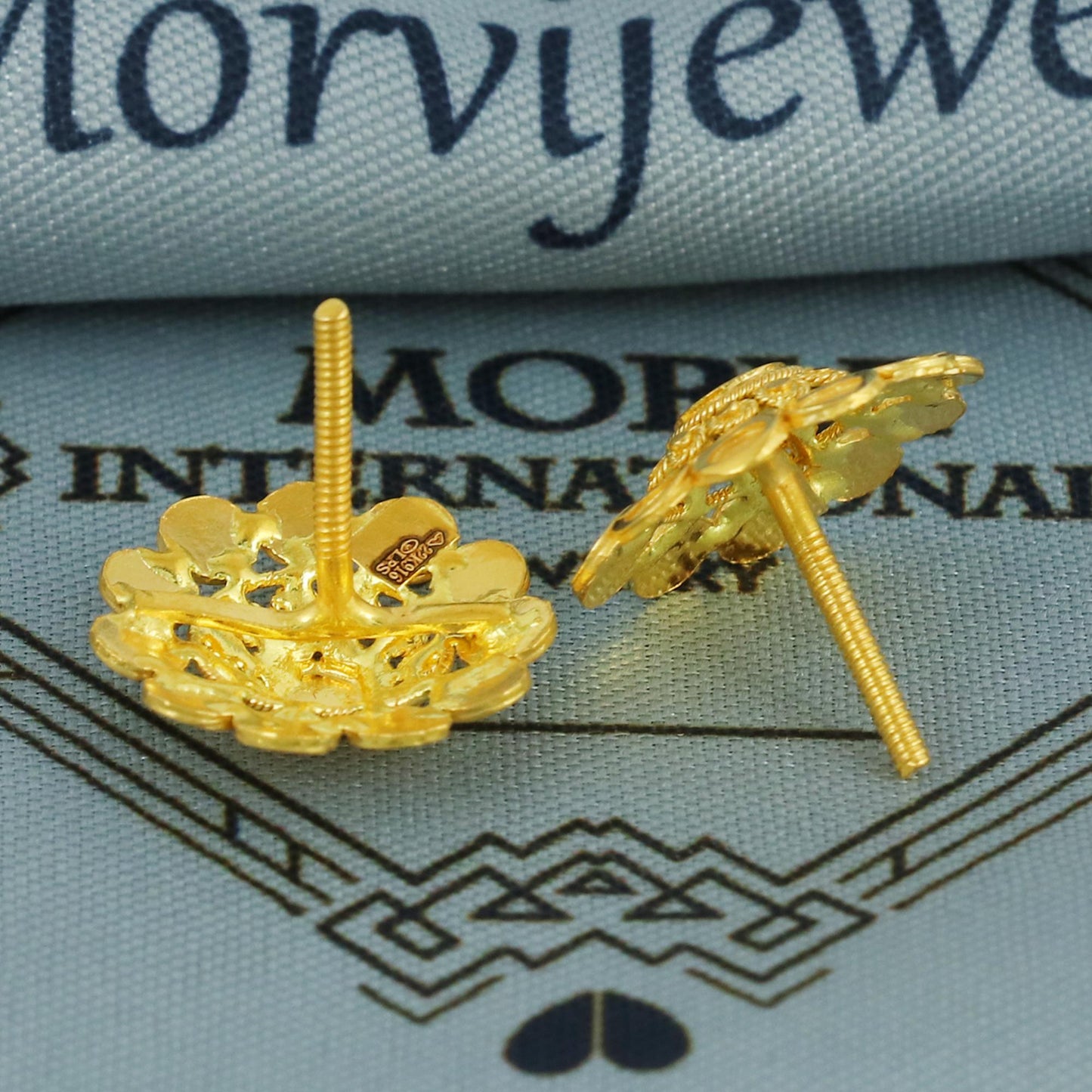 22k 22kt gold earrings jewelry for gift,  gold tops indian earring jewelry, Round Flower Designer Studs for Women,