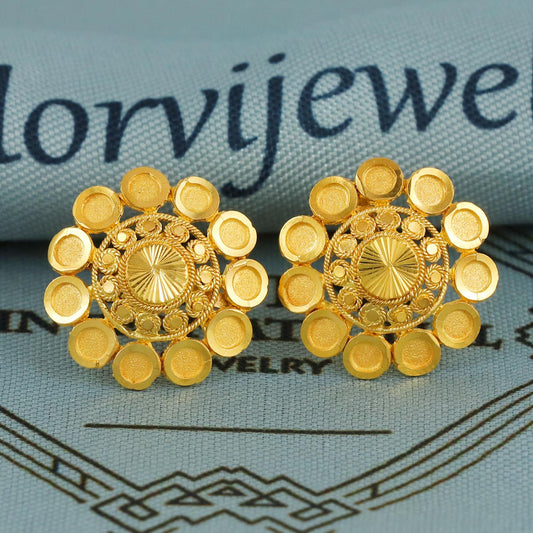 22k 22kt gold earrings jewelry for gift,  gold tops indian earring jewelry, Round Flower Designer Studs for Women,