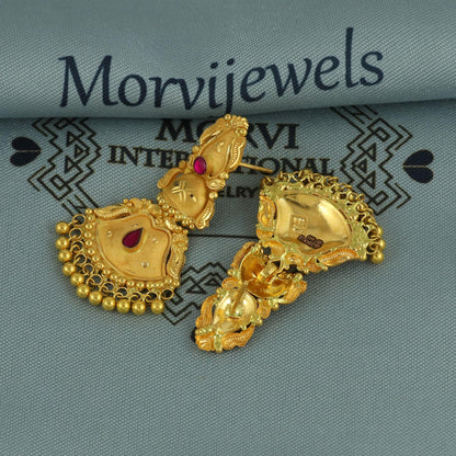 22k 22kt gold dangling earrings jewelry for gift, dangling gold indian earring jewelry, handmade Indian style Designer for Women, K5936