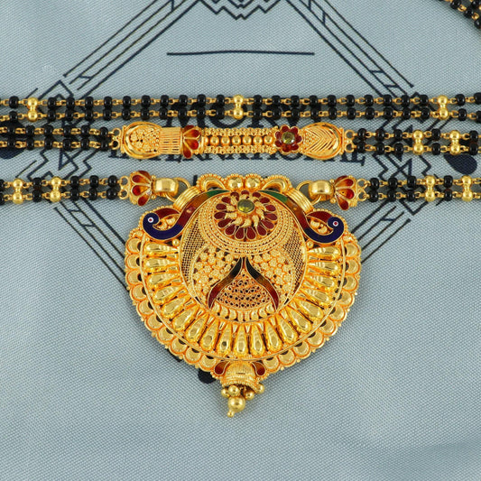 22kt 22k real gold wife mangalsutra necklace, Traditional Big Wedding Bridal Long Necklace, holy black beads indian necklace jewelry, k5920