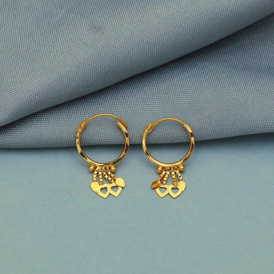 20k Gold Hoop earrings Bali Earrings , Huggies , Handmade Yellow gold dangle earrings for women, Christmas gift, Indian gold earrings
