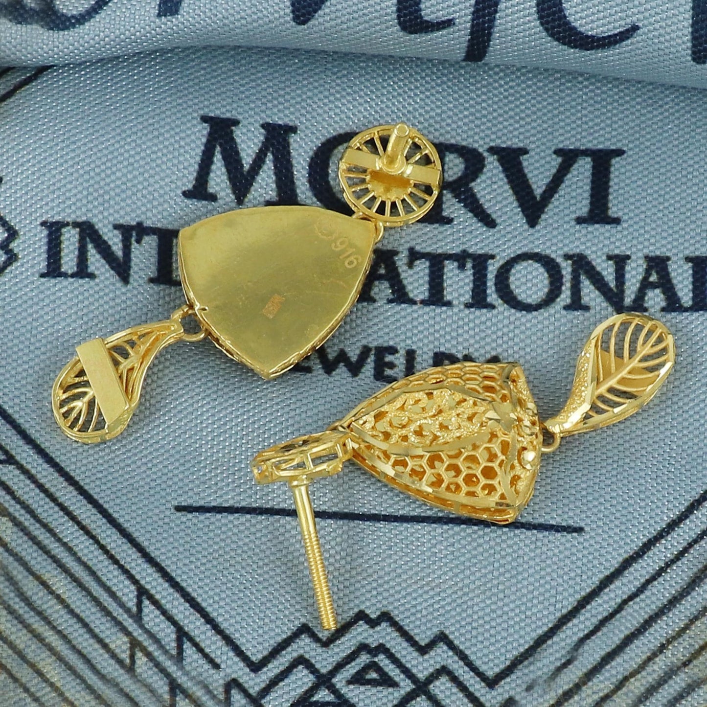 Filigree 22k 22kt Gold Earrings Indian 916 Yellow Gold Handmade Jewelry, K5924A