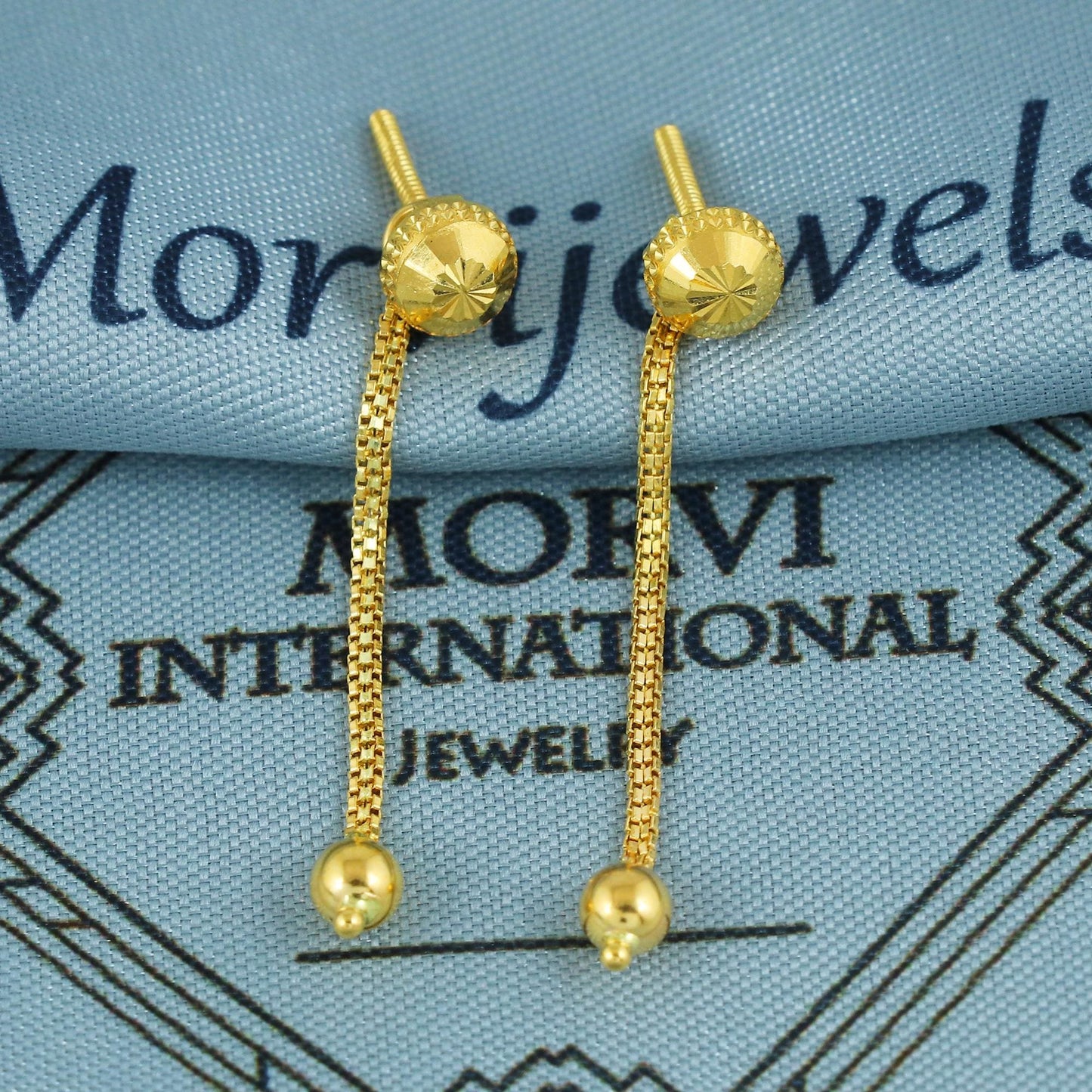 22k gold earrings ball stud with chain jewelry for gift, K5930