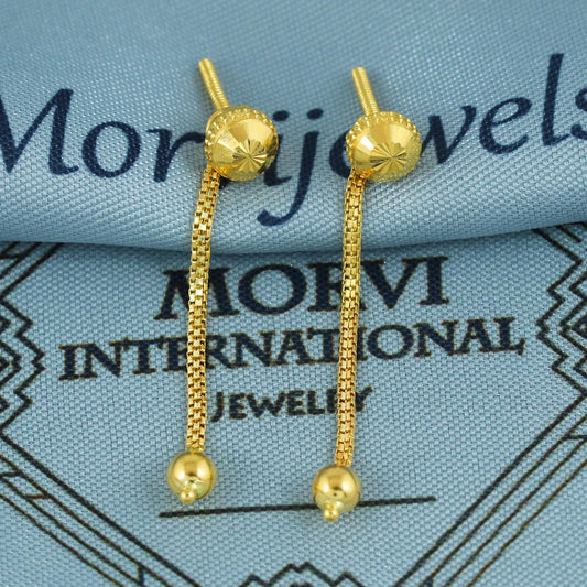 22k gold earrings ball stud with chain jewelry for gift, K5930