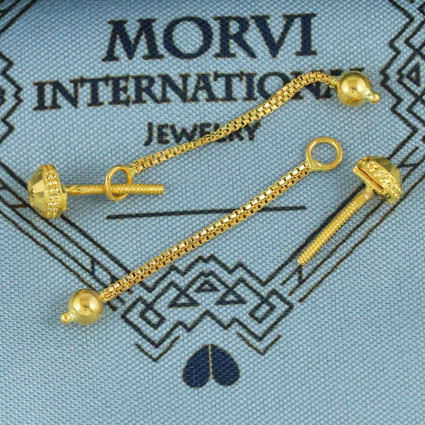 22k gold earrings ball stud with chain jewelry for gift, K5930