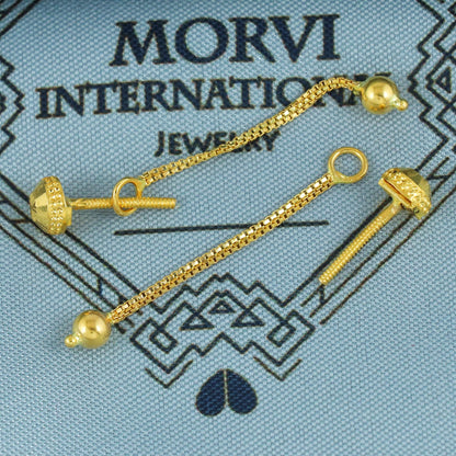 22k gold earrings ball stud with chain jewelry for gift, K5930