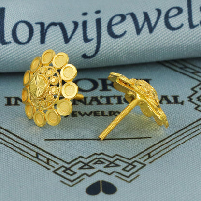 22k 22kt gold earrings jewelry for gift,  gold tops indian earring jewelry, Round Flower Designer Studs for Women,
