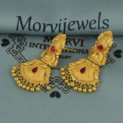 22k 22kt gold dangling earrings jewelry for gift, dangling gold indian earring jewelry, handmade Indian style Designer for Women, K5936