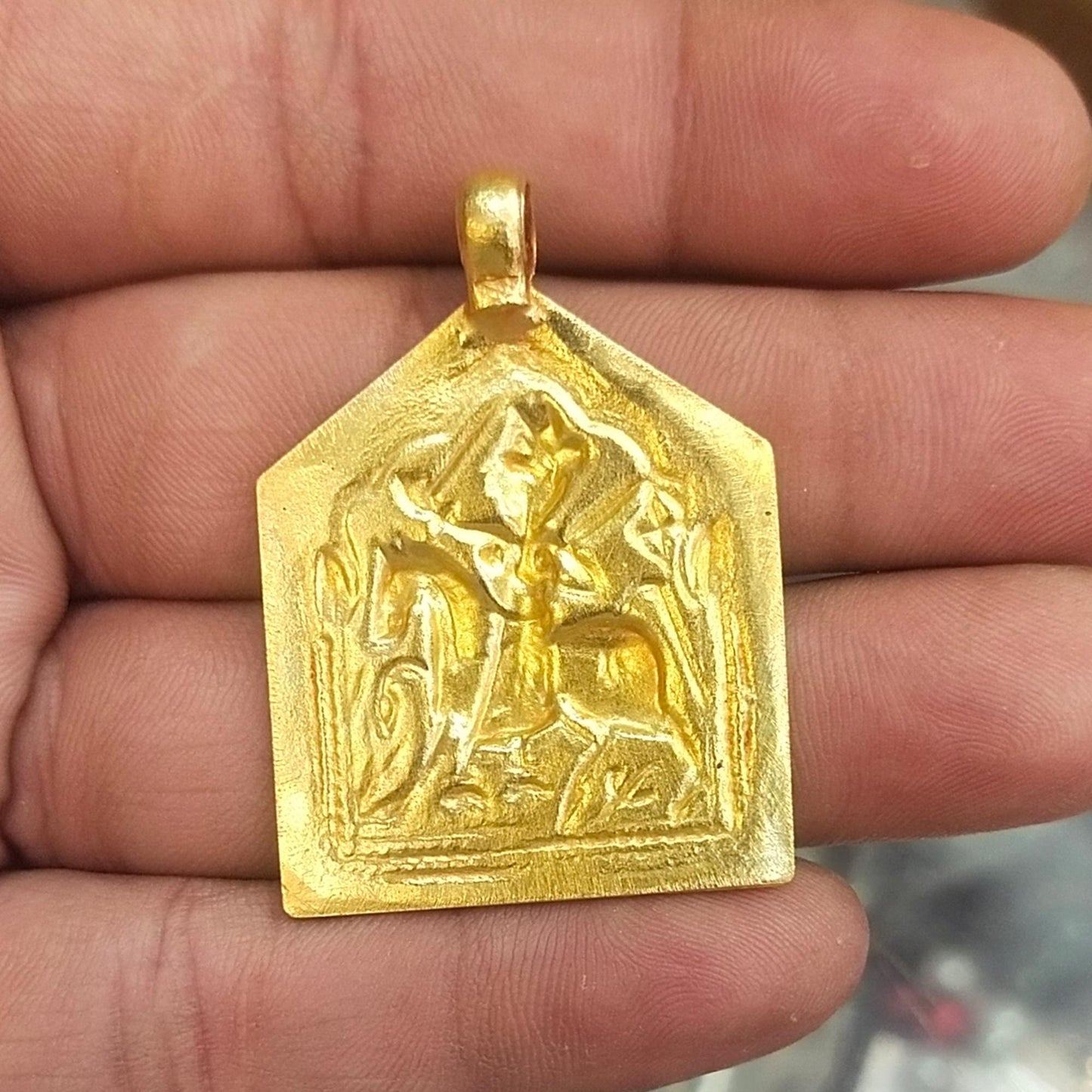 Hindu goddess 22k Gold Pendant Indian 22kt Jewelry, Antique vintage style amulet god carved handmade Jewelry,