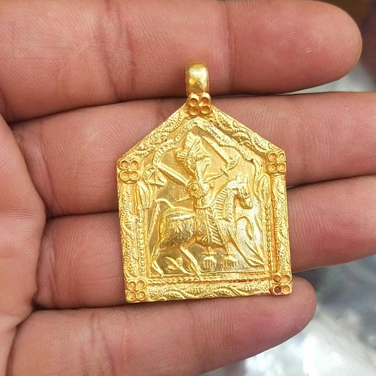 Hindu goddess 22k Gold Pendant Indian 22kt Jewelry, Antique vintage style amulet god carved handmade Jewelry,