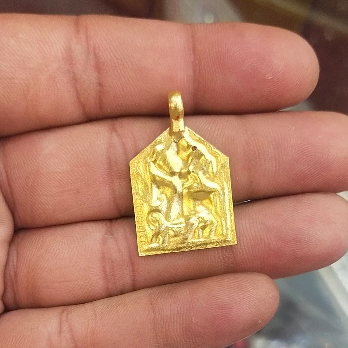 Real Handmade 22k Gold Hindu God Pendant: Vintage Style Amulet Jewelry