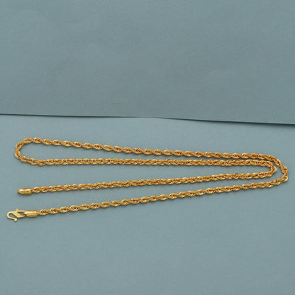 Rope Style 22k Yellow Gold Chain Necklace Gift , 19 inches, 22k karat 22kt 22ct Indian Gold Handmade chain necklace Jewelry for gift,