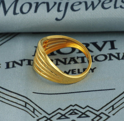 waved flow engraved 22K GOLD RING , women gold ring, handcrafted vintage style ring, wedding gold ring,