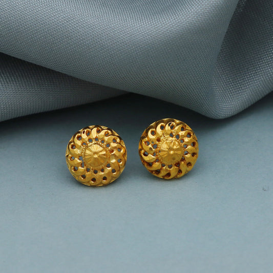Indian handmade 22k gold stud earrings jewelry screw back tops round flower women jewelry,