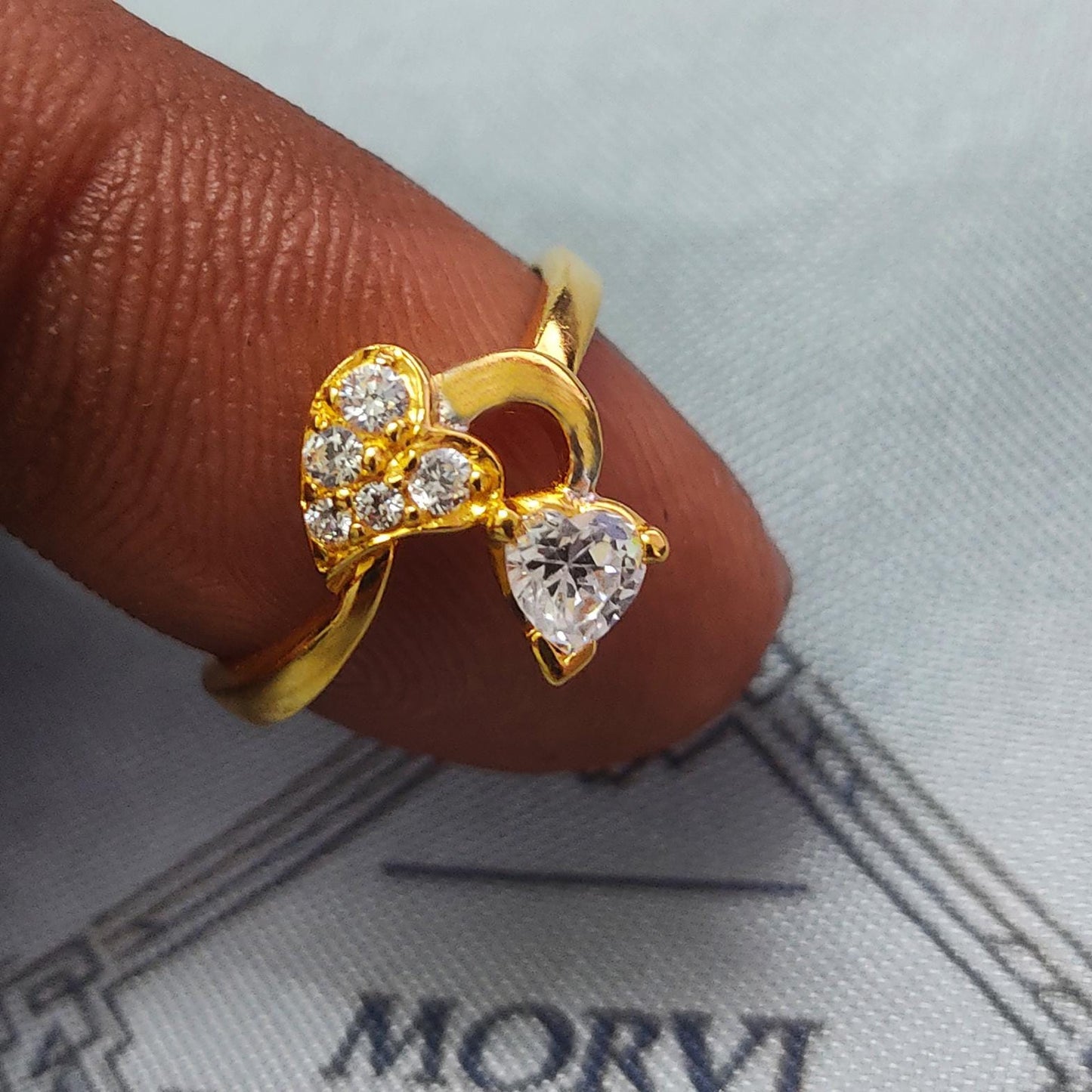 Heart CZ Gold Ring 22k yellow solid gold ring cz jewelry, handmade women gold ring heart shape, All Size, K5688