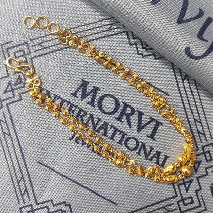 22k gold bracelet chain, Diamond Cut Beads style 22k gold bracelet handmade women gold bracelet jewelry, two 2 layer bracelet chain, K5694