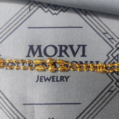 22k gold bracelet chain, Diamond Cut Beads style 22k gold bracelet handmade women gold bracelet jewelry, two 2 layer bracelet chain, K5694