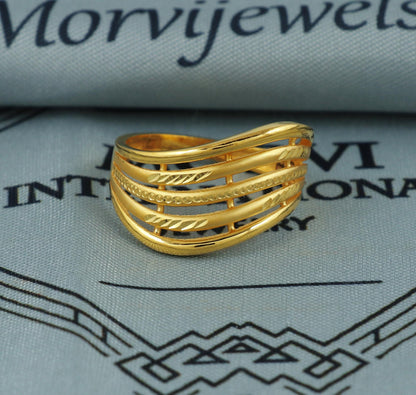 waved flow engraved 22K GOLD RING , women gold ring, handcrafted vintage style ring, wedding gold ring,