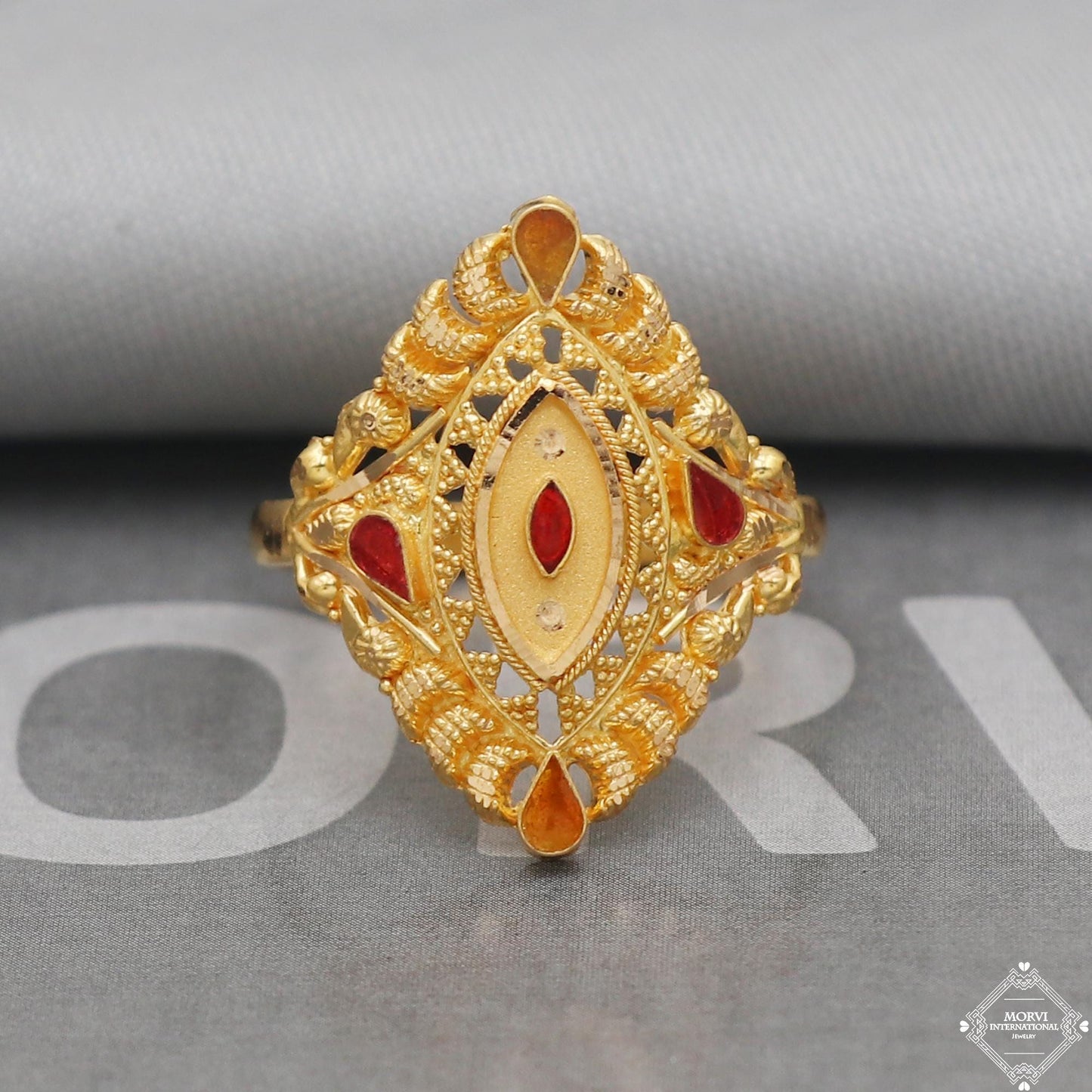 22k yellow gold ring, women handmade ring jewelry, Meenakari Gold Ring, Enamel Gold Ring