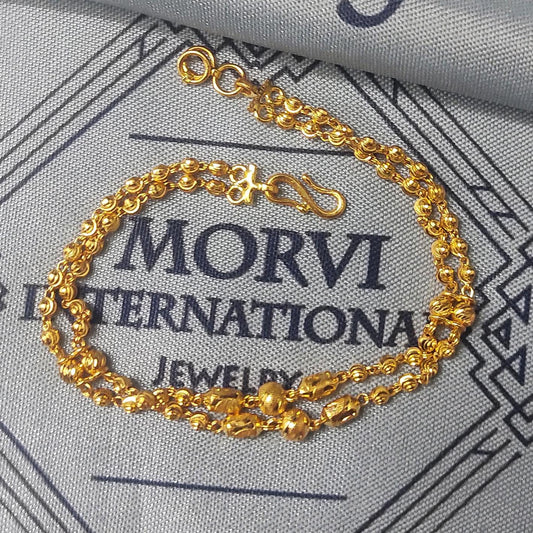 22k gold bracelet chain, Diamond Cut Beads style 22k gold bracelet handmade women gold bracelet jewelry, two 2 layer bracelet chain, K5694