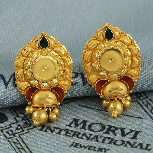 Solid real 22k Gold Stud Earrings Jewelry for women, K5939