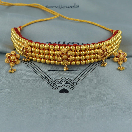 22k 22karat yellow gold beads necklace earrings choker Indian Handmade women Jewelry