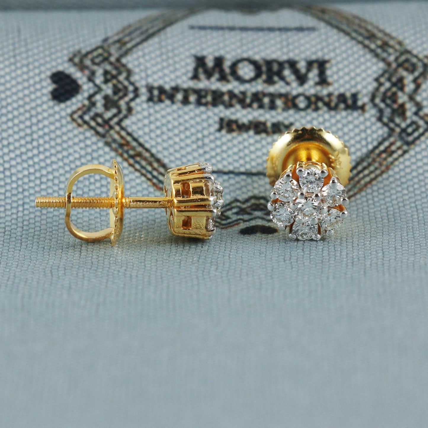 22k 18k Yellow Gold Zircon Stud 7mm with Gold Screw, Handmade 22k 18k Gold Indian Earrings Jewelry for Gift