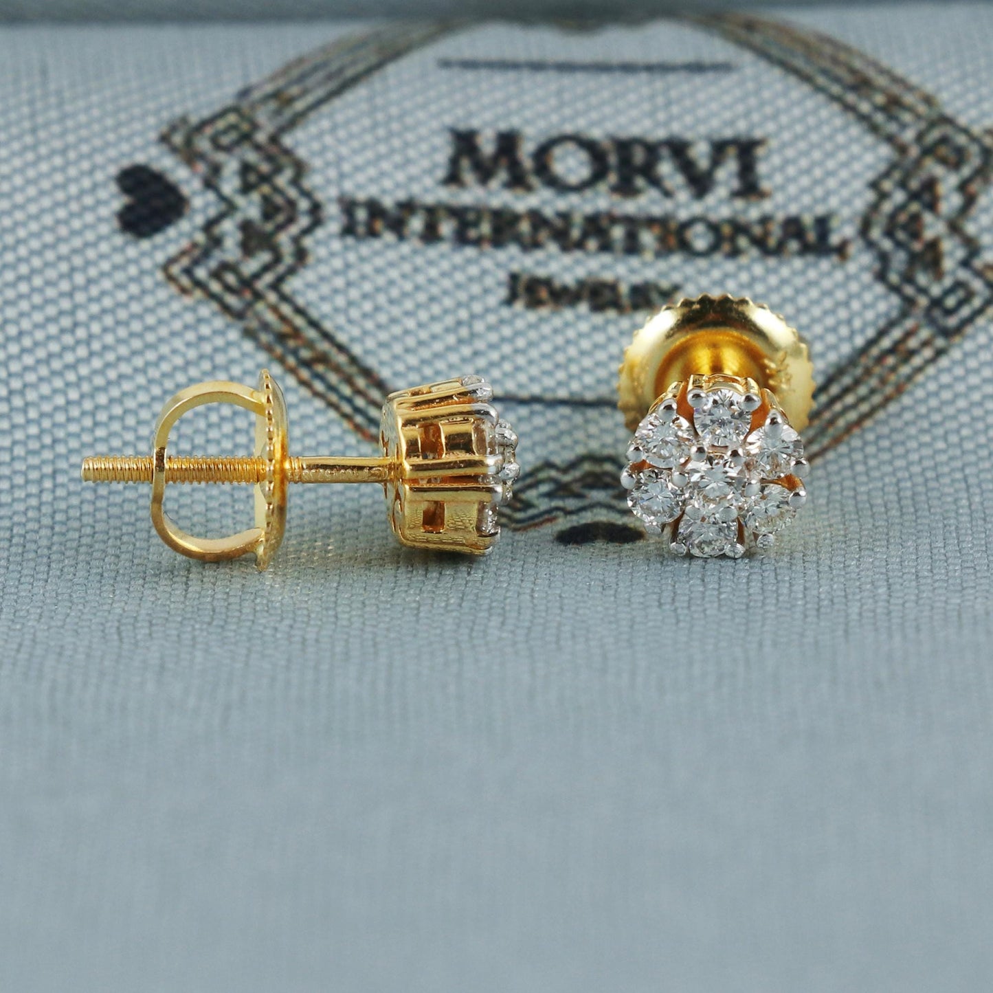 22k 18k Yellow Gold Zircon Stud 7mm with Gold Screw, Handmade 22k 18k Gold Indian Earrings Jewelry for Gift