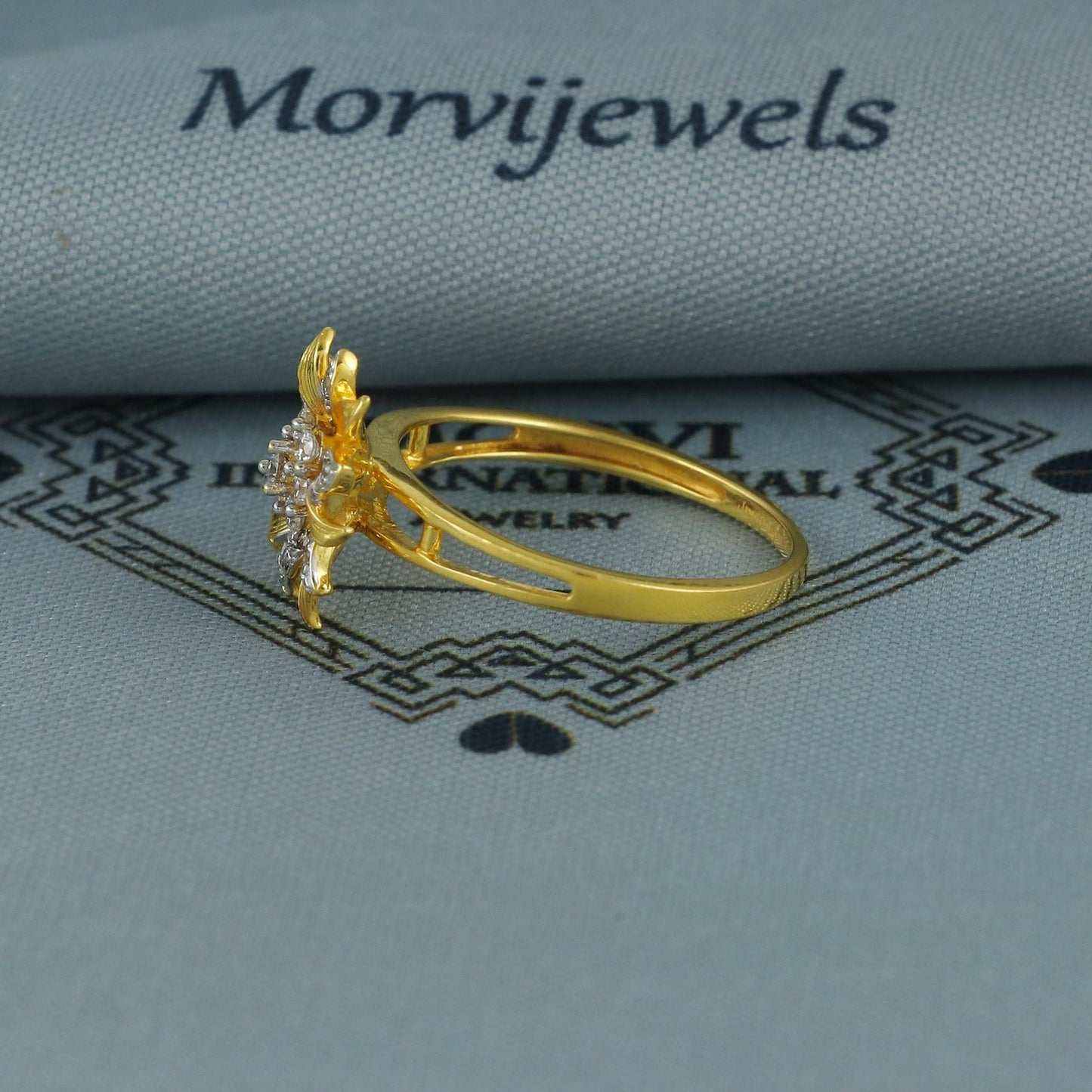 floral gold ring, Cz Zircon 18k 18 karat gold ring, real gold ring, Dainty Small Gold Ring, K5948