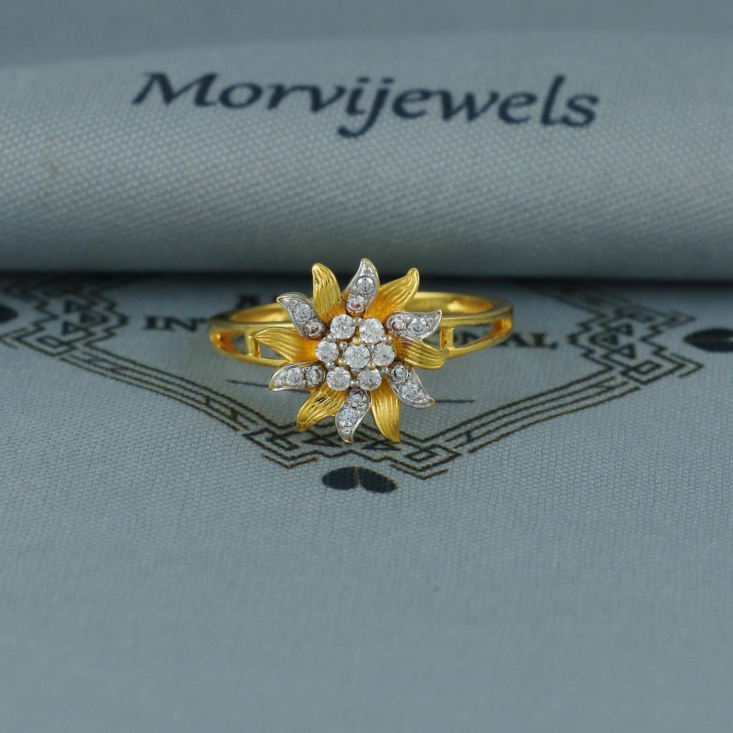 floral gold ring, Cz Zircon 18k 18 karat gold ring, real gold ring, Dainty Small Gold Ring, K5948