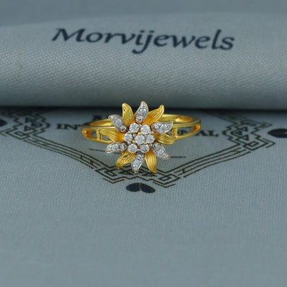 floral gold ring, Cz Zircon 18k 18 karat gold ring, real gold ring, Dainty Small Gold Ring, K5948